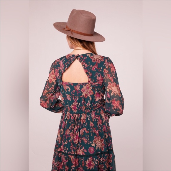 Band Of The Free RUN THE WORLD PINE PAISLEY EMPIRE WAIST MIDI DRESS - Picture 6 of 8